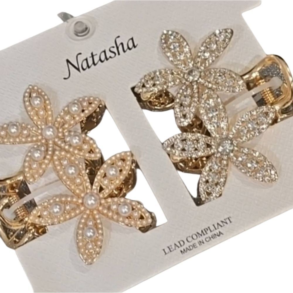 Natasha Couture Pearl & Rhinestone 2-PK Hair Claws